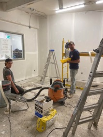 Construction workers working on the new classroom renovation