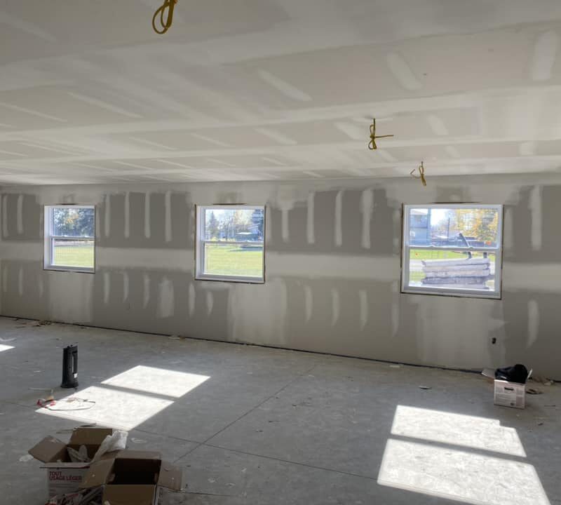 Empty classroom with drywall
