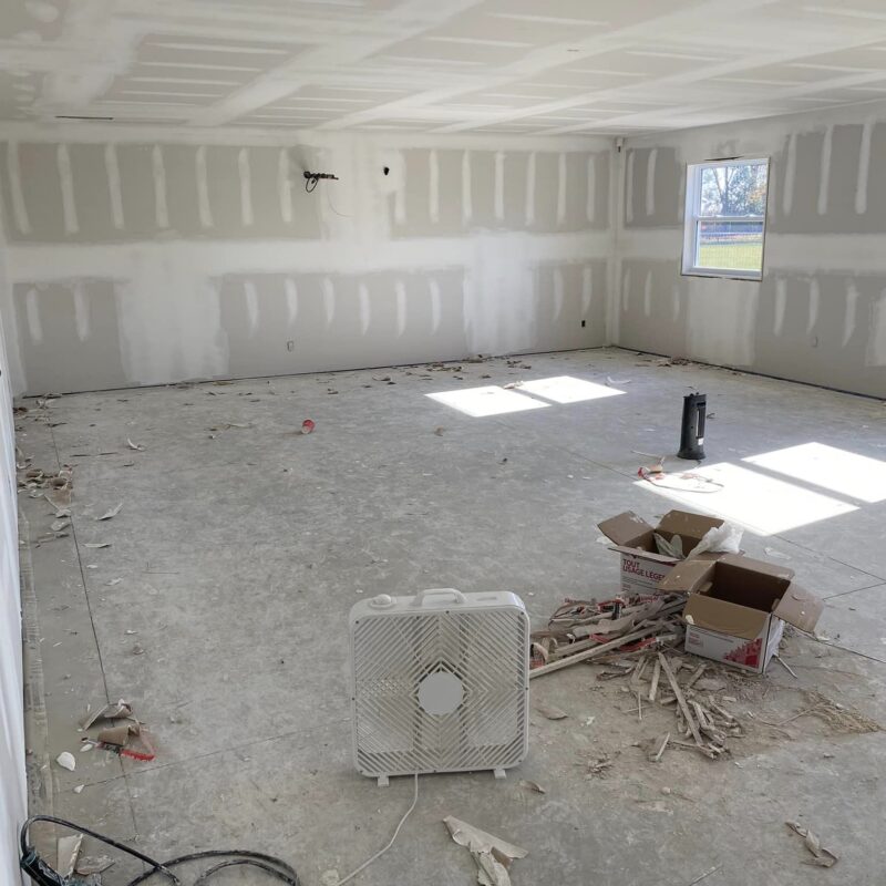 Empty classroom with drywall
