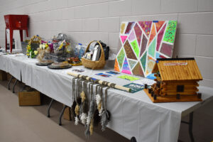 Auction prizes on a table