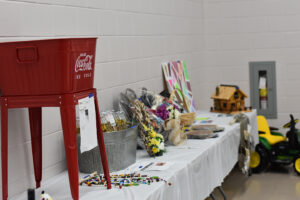 Auction prizes on a table