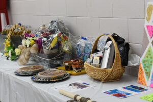 Auction prizes on a table