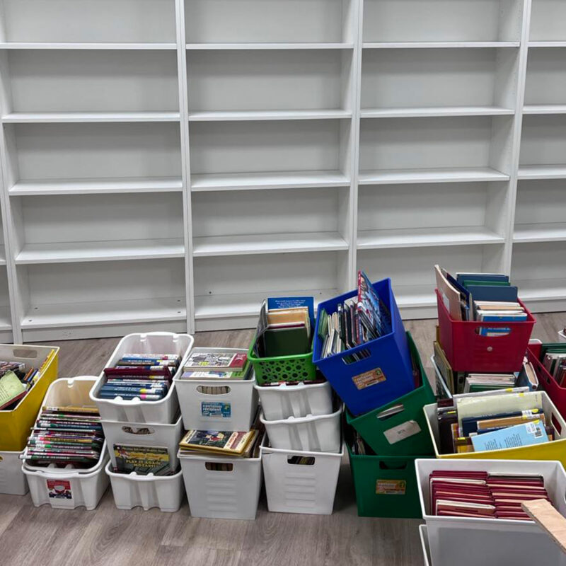 Empty library shelves