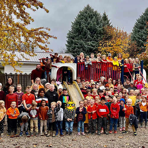 Entire school of kids and teachers on the playground