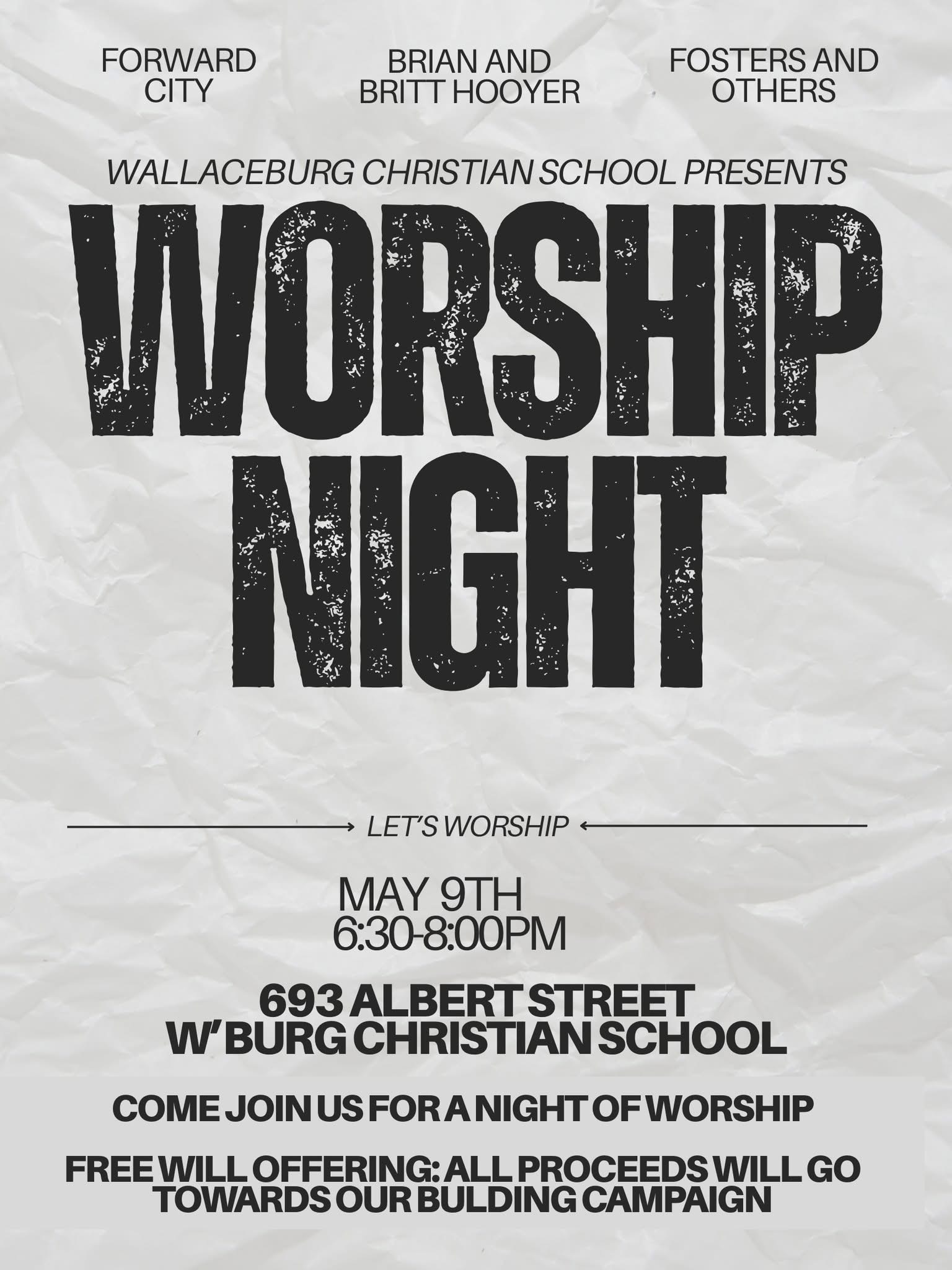 Worship Night poster with event details